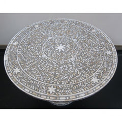 Maaya Bone Inlay Round Coffee Table Grey White Floral Maaya Bone Inlay Round Coffee Table Grey White Floral