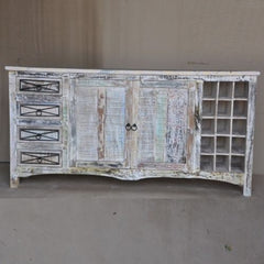 RUSTICA Reclaimed boat wood Sideboard Wine rack Whitewash RUSTICA Reclaimed boat wood Sideboard Wine rack Whitewash