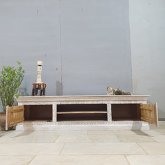 Handmade Indian Furniture Solid Hard Wood TV Unit with 2 Doors And Shelf 200x40x50Cm Handmade Indian Furniture Solid Hard Wood TV Unit with 2 Doors And Shelf 200x40x50Cm