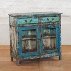 Rustica Vintage Reclaimed Wood Glass Door Cabinet Blue Rustica Vintage Reclaimed Wood Glass Door Cabinet Blue