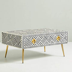 Maaya Bone Inlay Rectangular Coffee Table Black Geometric Maaya Bone Inlay Rectangular Coffee Table Black Geometric