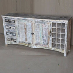 RUSTICA Reclaimed boat wood Sideboard Wine rack Whitewash RUSTICA Reclaimed boat wood Sideboard Wine rack Whitewash