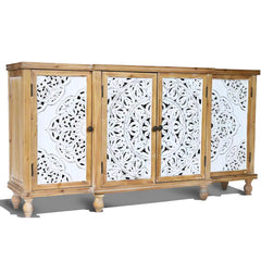 Indian Handmade Solid Wood 4 Doors Carved Sideboard Indian Handmade Solid Wood 4 Doors Carved Sideboard