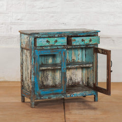 Rustica Vintage Reclaimed Wood Glass Door Cabinet Blue Rustica Vintage Reclaimed Wood Glass Door Cabinet Blue