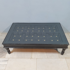 Indian Handmade Carved Solid Hard Wood Coffee Table in Black With Glass Cover 160x100x45Cm Indian Handmade Carved Solid Hard Wood Coffee Table in Black With Glass Cover 160x100x45Cm