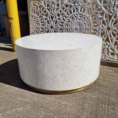 Indian Real Bone Inlay Round Drum Handmade Coffee Table White Floral 90x90x40cm Indian Real Bone Inlay Round Drum Handmade Coffee Table White Floral 90x90x40cm