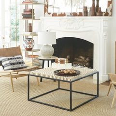 Maaya Bone Inlay Square Coffee Table on Metal Stand Maaya Bone Inlay Square Coffee Table on Metal Stand