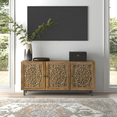 Indian Hand Carved 3 Door Solid Wood Sideboard Indian Hand Carved 3 Door Solid Wood Sideboard