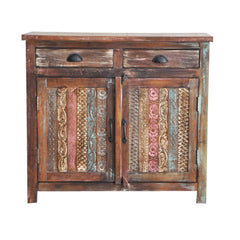 Rainbow Block Print Reclaimed boat wood Small Sideboard Buffet Carved doors Rainbow Block Print Reclaimed boat wood Small Sideboard Buffet Carved doors