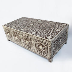Maaya Bone Inlay Rectangular Coffee Table Brown Floral Maaya Bone Inlay Rectangular Coffee Table Brown Floral
