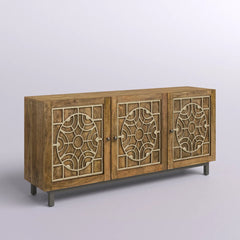 Indian Hand Carved 3 Door Solid Wood Sideboard Indian Hand Carved 3 Door Solid Wood Sideboard