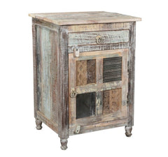 Rainbow Block Print Reclaimed boat wood 1 Door Bedside Table 51X40X72 CM Rainbow Block Print Reclaimed boat wood 1 Door Bedside Table 51X40X72 CM