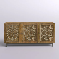 Indian Hand Carved 3 Door Solid Wood Sideboard Indian Hand Carved 3 Door Solid Wood Sideboard