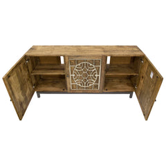 Indian Hand Carved 3 Door Solid Wood Sideboard Indian Hand Carved 3 Door Solid Wood Sideboard