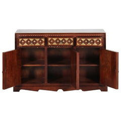 Mogra Antique Brass Work Fusion Sideboard Solid Wood Cabinet Royal Treaty Mogra Antique Brass Work Fusion Sideboard Solid Wood Cabinet Royal Treaty
