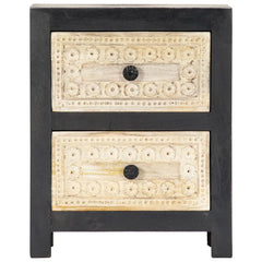 Indian Hand Carved  2-Drawer Solid Wood Bedside Table 18 Indian Hand Carved  2-Drawer Solid Wood Bedside Table 18