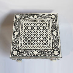 Maaya Bone Inlay Coffee Table Black White Floral Maaya Bone Inlay Coffee Table Black White Floral