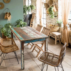 The Attic Solid Wood 6 Seater Dining Table Multicolor The Attic Solid Wood 6 Seater Dining Table Multicolor
