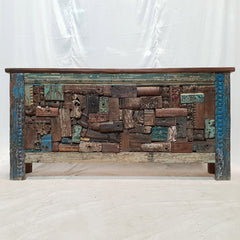 Solid Reclaimed Wood Antique Carved Panel Console Hall Table 167x36x82cm Solid Reclaimed Wood Antique Carved Panel Console Hall Table 167x36x82cm