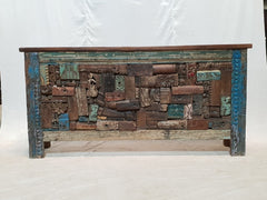 Solid Reclaimed Wood Antique Carved Panel Console Hall Table 167x36x82cm Solid Reclaimed Wood Antique Carved Panel Console Hall Table 167x36x82cm