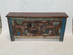 Solid Reclaimed Wood Antique Carved Panel Console Hall Table 167x36x82cm Solid Reclaimed Wood Antique Carved Panel Console Hall Table 167x36x82cm