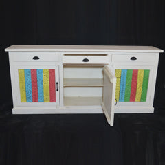 Rainbow Reclaimed Wood Carved Panel Solid Large Sideboard Buffet Rainbow Reclaimed Wood Carved Panel Solid Large Sideboard Buffet