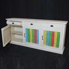 Rainbow Reclaimed Wood Carved Panel Solid Large Sideboard Buffet Rainbow Reclaimed Wood Carved Panel Solid Large Sideboard Buffet