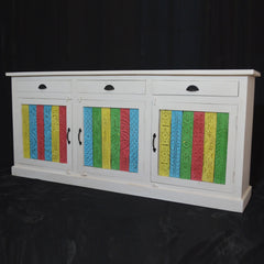 Rainbow Reclaimed Wood Carved Panel Solid Large Sideboard Buffet Rainbow Reclaimed Wood Carved Panel Solid Large Sideboard Buffet