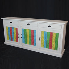 Rainbow Reclaimed Wood Carved Panel Solid Large Sideboard Buffet Rainbow Reclaimed Wood Carved Panel Solid Large Sideboard Buffet