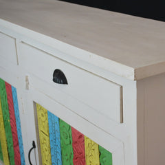 Rainbow Reclaimed Wood Carved Panel Solid Large Sideboard Buffet Rainbow Reclaimed Wood Carved Panel Solid Large Sideboard Buffet