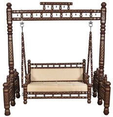 Antique Indian Hand Carved Brown and Gold Painted Swing Antique Indian Hand Carved Brown and Gold Painted Swing