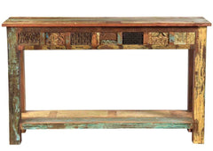 Rainbow Reclaimed Wood carved Console Hall Table Rainbow Reclaimed Wood carved Console Hall Table