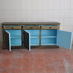 Rainbow Reclaimed Wood Carved Panel Solid Large Sideboard Buffet Rainbow Reclaimed Wood Carved Panel Solid Large Sideboard Buffet