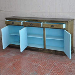 Rainbow Reclaimed Wood Carved Panel Solid Large Sideboard Buffet Rainbow Reclaimed Wood Carved Panel Solid Large Sideboard Buffet