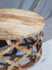 Bristol Floral Carved Round Coffee Table Natural 80cm Bristol Floral Carved Round Coffee Table Natural 80cm