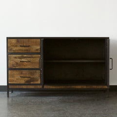 Angle Industrial Metal and Solid Wood Melbourne Buffet Sideboard with 3 drawers Angle Industrial Metal and Solid Wood Melbourne Buffet Sideboard with 3 drawers