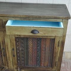 Rainbow Reclaimed Wood Carved Panel Solid Large Sideboard Buffet Rainbow Reclaimed Wood Carved Panel Solid Large Sideboard Buffet