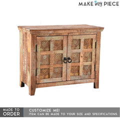 Rainbow Block Print Reclaimed boat wood Small Sideboard Buffet Carved doors Rainbow Block Print Reclaimed boat wood Small Sideboard Buffet Carved doors