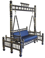 Antique Indian Hand Carved Blue and Gold Painted Swing Antique Indian Hand Carved Blue and Gold Painted Swing