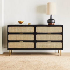 The Attic Lisbon Wood and Cane Sideboard Chest of Drawer Black The Attic Lisbon Wood and Cane Sideboard Chest of Drawer Black