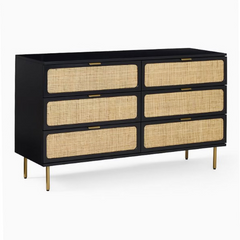 The Attic Lisbon Wood and Cane Sideboard Chest of Drawer Black The Attic Lisbon Wood and Cane Sideboard Chest of Drawer Black