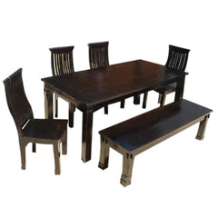 Mediterranean Modern Ebony 6 Person Dining Set with Bench Mediterranean Modern Ebony 6 Person Dining Set with Bench