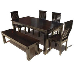 Mediterranean Modern Ebony 6 Person Dining Set with Bench Mediterranean Modern Ebony 6 Person Dining Set with Bench