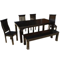 Mediterranean Modern Ebony 6 Person Dining Set with Bench Mediterranean Modern Ebony 6 Person Dining Set with Bench