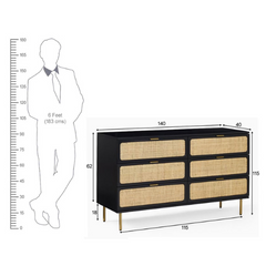 The Attic Lisbon Wood and Cane Sideboard Chest of Drawer Black The Attic Lisbon Wood and Cane Sideboard Chest of Drawer Black