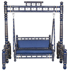 Antique Indian Hand Carved Blue and Gold Painted Swing Antique Indian Hand Carved Blue and Gold Painted Swing
