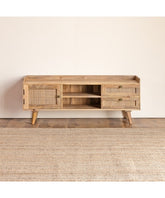 The Gileteen Handmade Solid Mango Wood Rattan 1 Door & 2 Drawers Media TV Unit