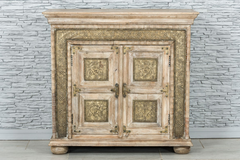 Antique Indian Brass Work Hand Carved Solid Wooden Sideboard Natural 101x45x95cm A087  -   Antique Indian Brass Work Hand Carved Solid Wooden Sideboard Natural 101x45x95cm A087  -
