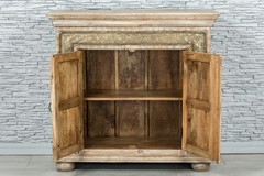 Antique Indian Brass Work Hand Carved Solid Wooden Sideboard Natural 101x45x95cm A087  -   Antique Indian Brass Work Hand Carved Solid Wooden Sideboard Natural 101x45x95cm A087  -