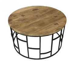 Handmade Solid Mango Wood Round Coffee Table with Metal Stand Handmade Solid Mango Wood Round Coffee Table with Metal Stand